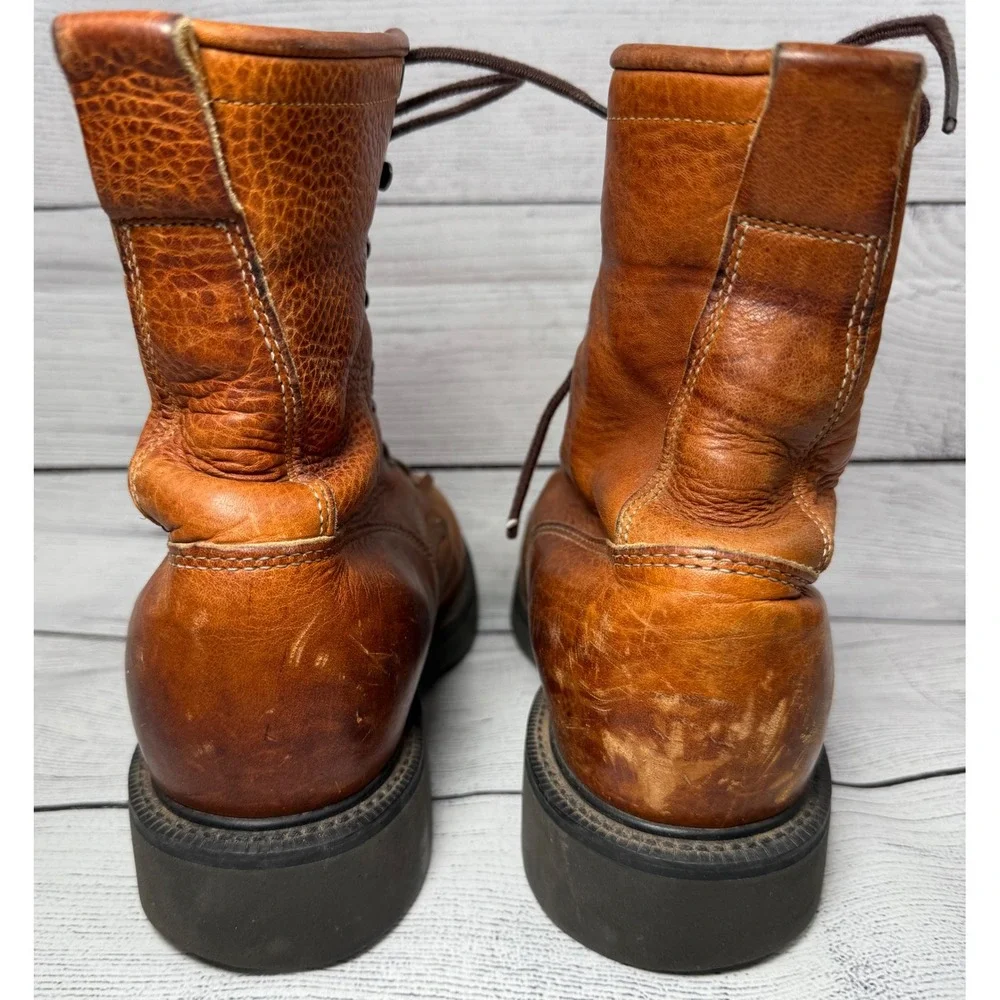 Justin Workboots Mens Brown Leather Lace‎ Up Oil Resistant Made in USA
